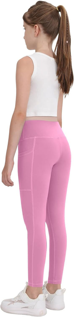 Girls' Athletic Leggings with Pockets, 5 Packs Kids Teen Dance Yoga Workout Running Pants