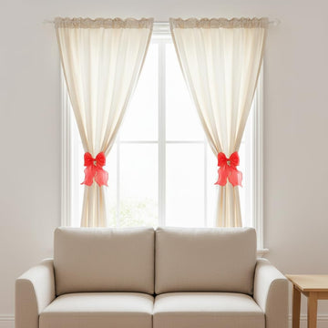 French Lace Bow Curtain Tiebacks, Red - 2 Pack