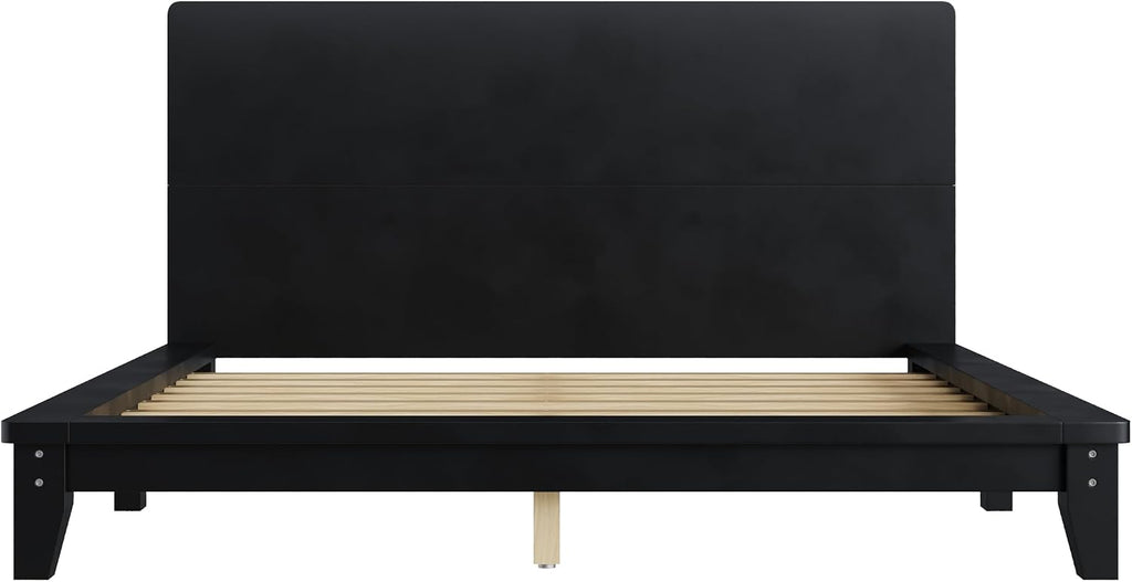 Queen Size Wood Bed Frame with Headboard, Japanese Platform Bedframe