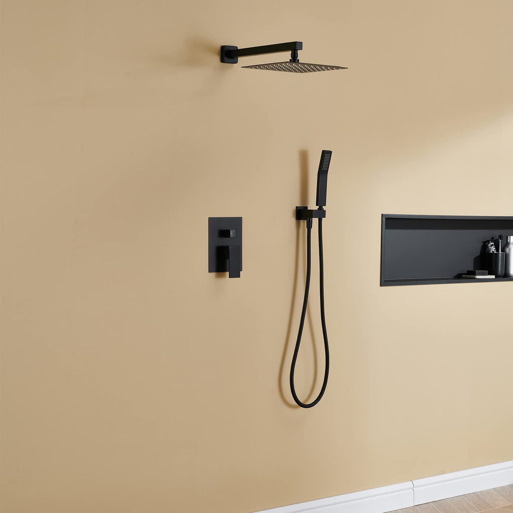 Shower System 10 Inches Rain Shower Combo Set Black Wall Mount Faucet Bathroom Faucets with Rainfall Shower Head and