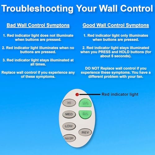 Universal Ceiling Fan Wall Control with Reverse - 3-Speed, Up/Down Light Dimming, Button Control