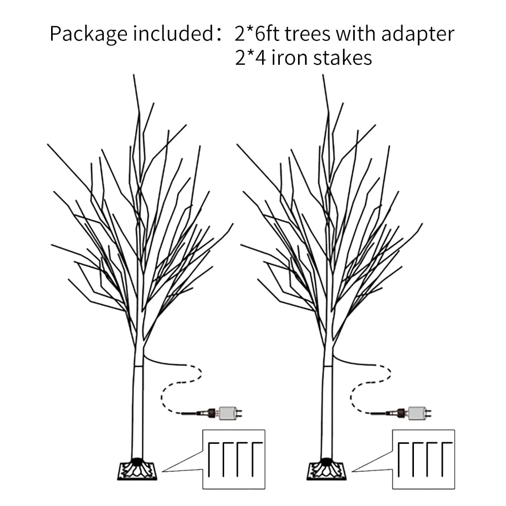 Lighted Birch Tree, 2 Pack 6 Feet 144 Warm White Lights, Prelit White Artificial Christmas Trees for Indoor Outdoor