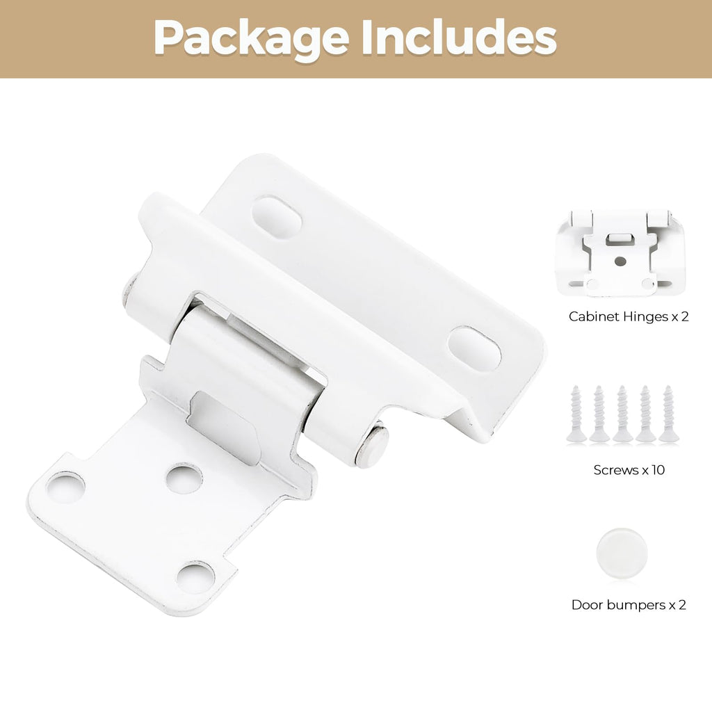 2 Pack 1 Pair White Cabinet Hinges, 1/2" Semi Wrap Kitchen Hinges