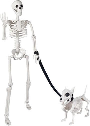 FT Human Skeleton Halloween Decor with Dog Skeleton, Posable Skeletons Decoration with Movable Joints, Full Body - Set of 2
