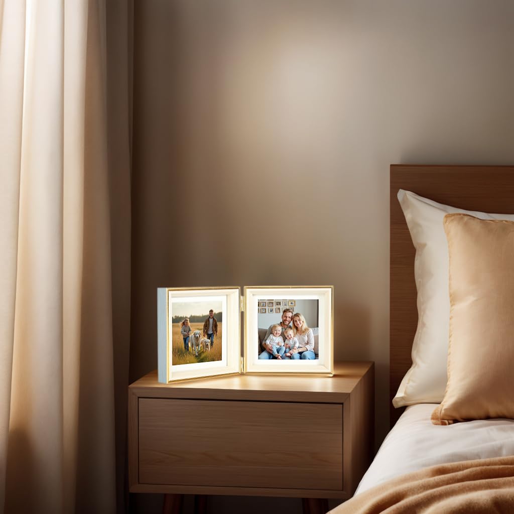 5x5 Double Hinged Picture Frame with Real Glass