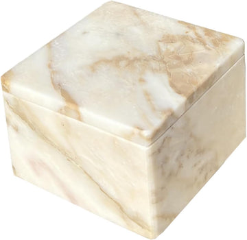 Natural Marble Ring Jewelry Box Cotton Swab Storage Box with Lid Storage Box (Calacatta Gold)