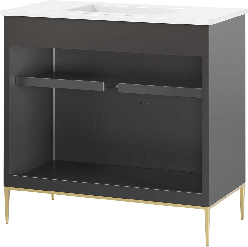 Awaken Bathroom Vanity Cabinet, 36", White Black