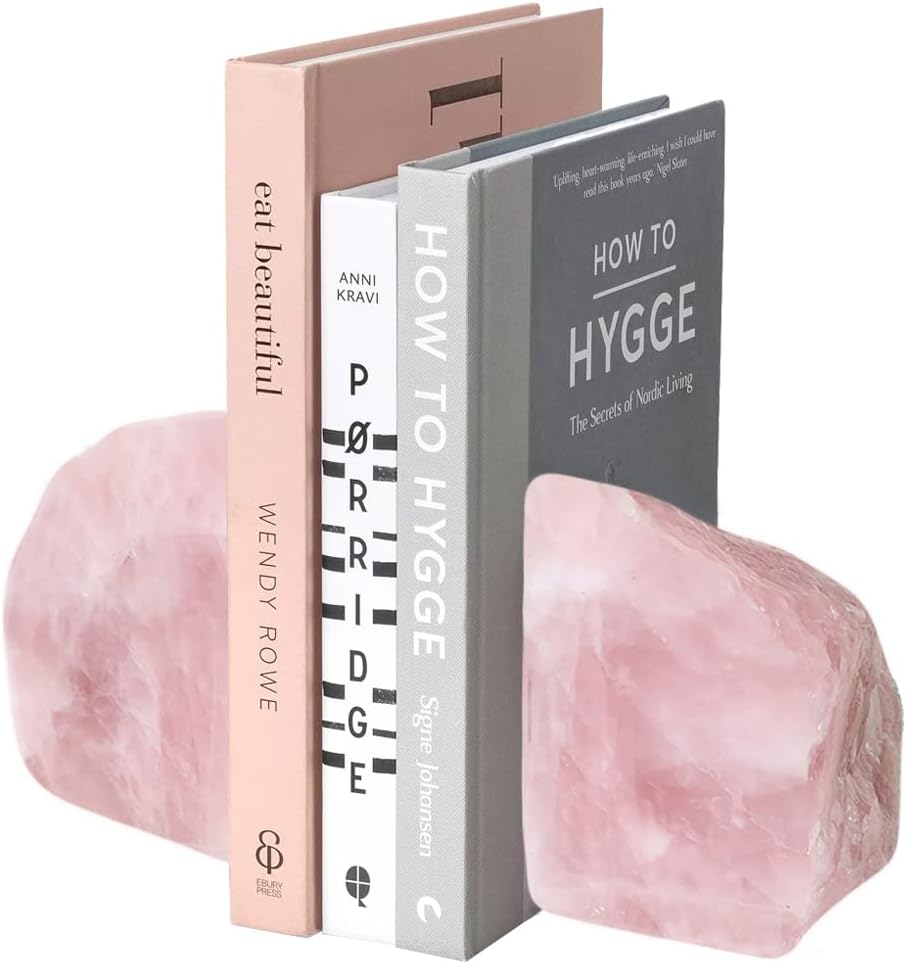 Rose Quartz Bookends Pink Crystal Decorative Book Ends Office Home Decor Small 1 Pair 2-3 Lbs