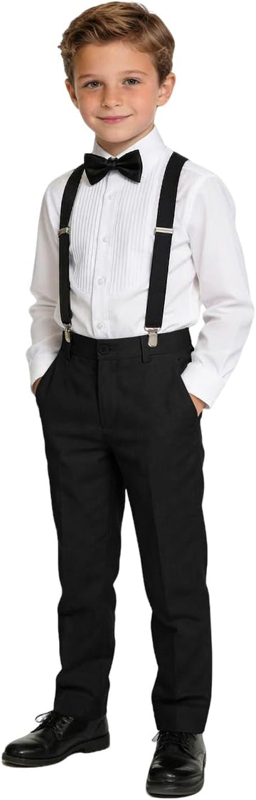 Boys Dress Pants Suit Set Formal Suits for Kids Wedding Suspenders Outfits
