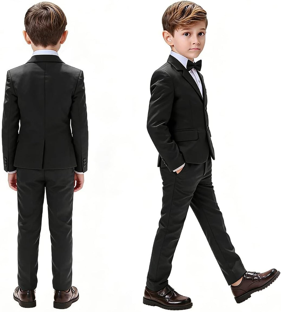 Boys Formal Suits 5 Pieces Slim Fit Toddler Tuxedo with Adjustable Waist