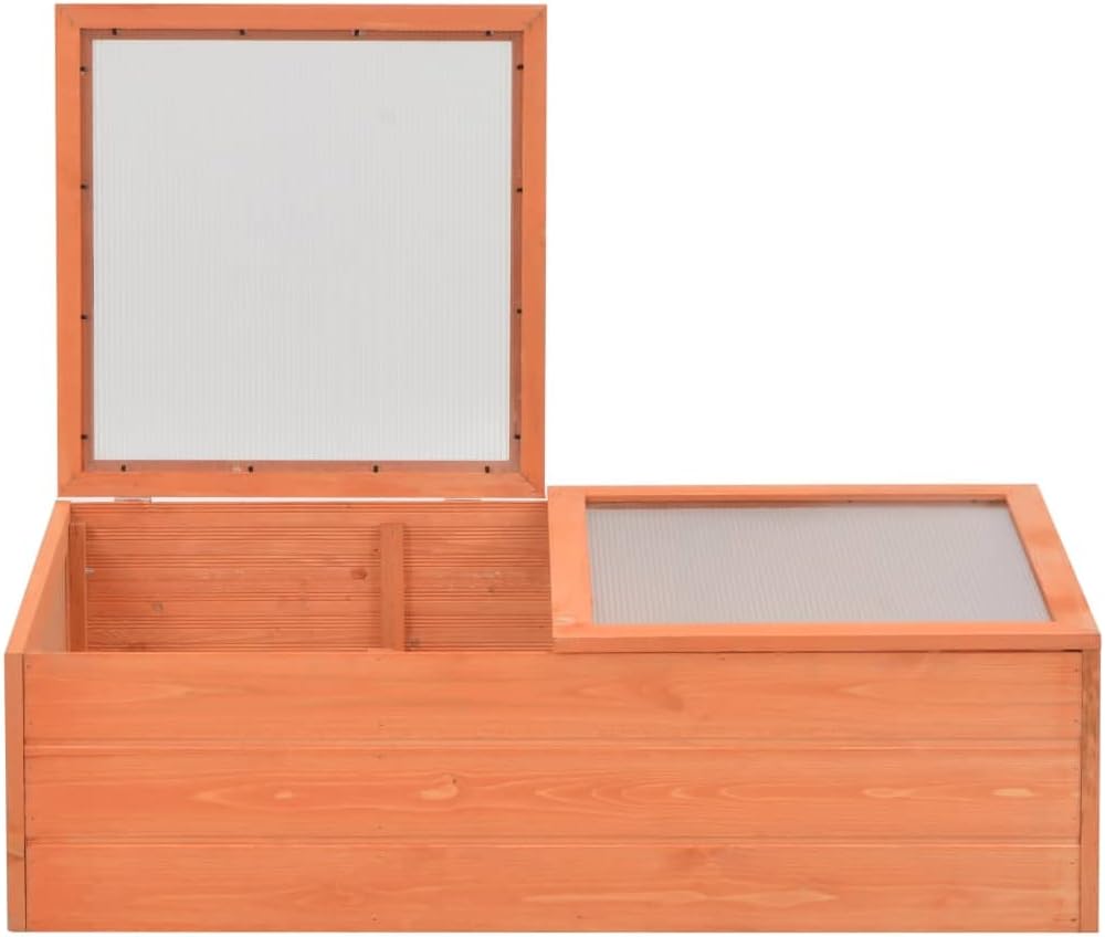 Wooden Cold Frame Greenhouse 39.4 x 19.7 x 13.4 Inches, Raised Garden Bed with PC Board Panels and Hinged Lid for