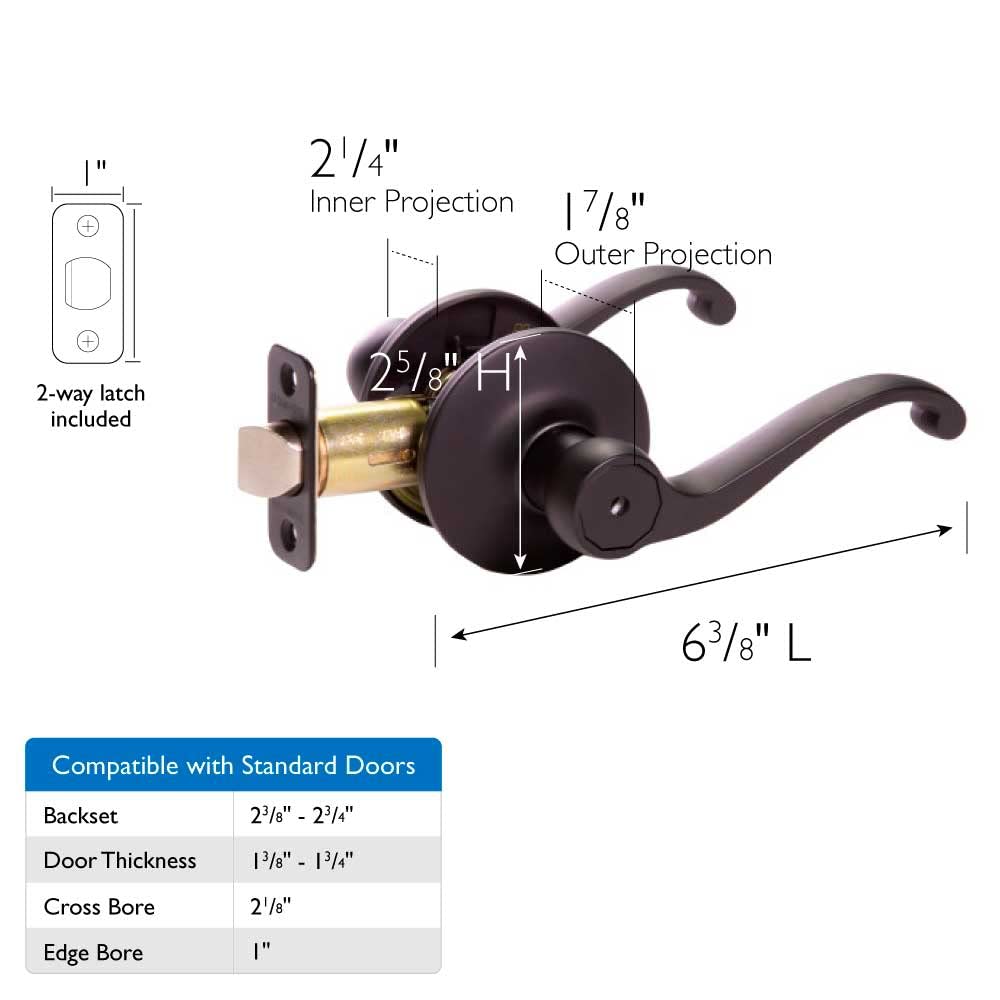 Scroll Privacy Door Lever, Matte Black