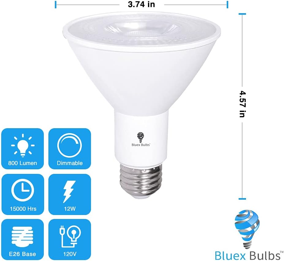 2 Pack PAR30 Outdoor LED Flood Light Bulb 12W 100 Watt Equivalent 900 Lumens Dimmable Waterproof E26 5000K Daylight