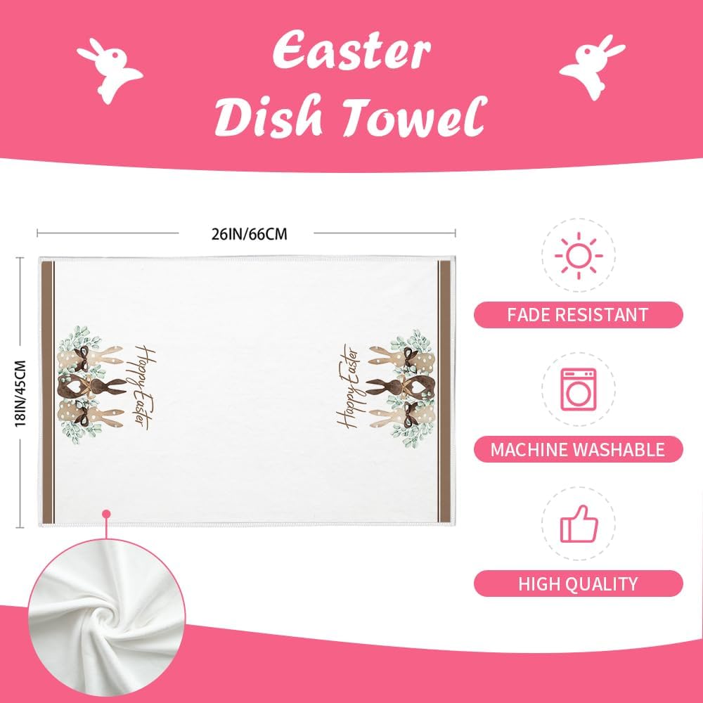 Easter Kitchen Towels,Beige Polka Dot Bunny Leaves Dish Towels 18x26 Inch Drying Dishcloth,Farmhouse Holiday - Set of 2