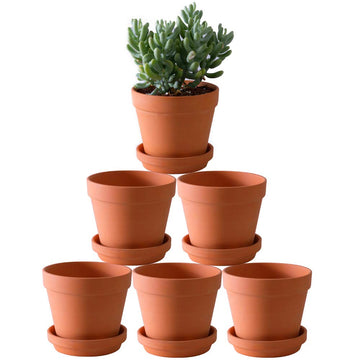 Terra Cotta Pots with Saucer- 6-Pack Large Clay Pots 5.5'' Ceramic Pottery Planter Cactus Flower Succulent Pot with