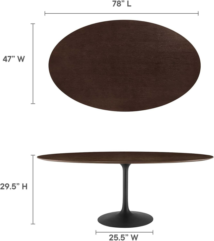 Inspired Tulip Style Oval Pedestal Dining Table — Black Cherry Walnut, 78″ Oval
