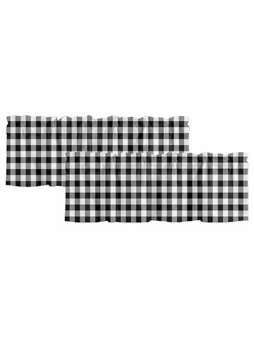 Black White Checkered Curtain Valances for Windows, Farmhouse Kitchen Valance Window Treatments Panel 2 Pack, Buffalo