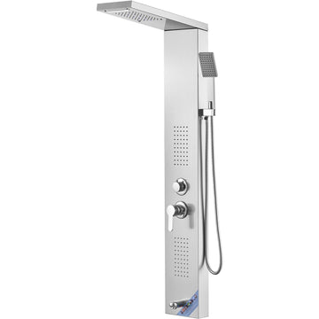 Shower Panel System, 5 Shower Modes, LED Shower Panel Tower, Rainfall, Waterfall, 2 Body Massage Jets, Tub Spout
