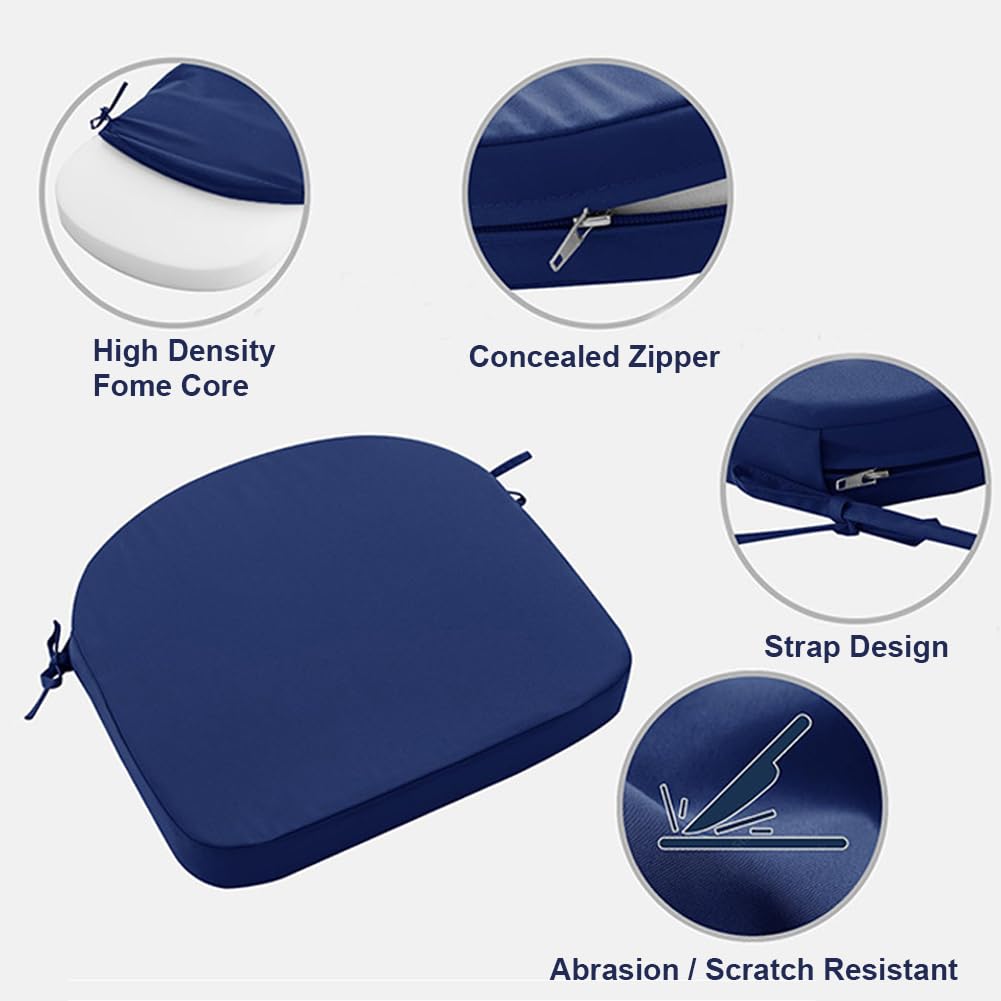 Outdoor Chair Cushions Set of 4, Round Corner, 18.5 x 16 x 2 Inch, Waterproof Patio Seat Cushions with Ties & Removable Covers
