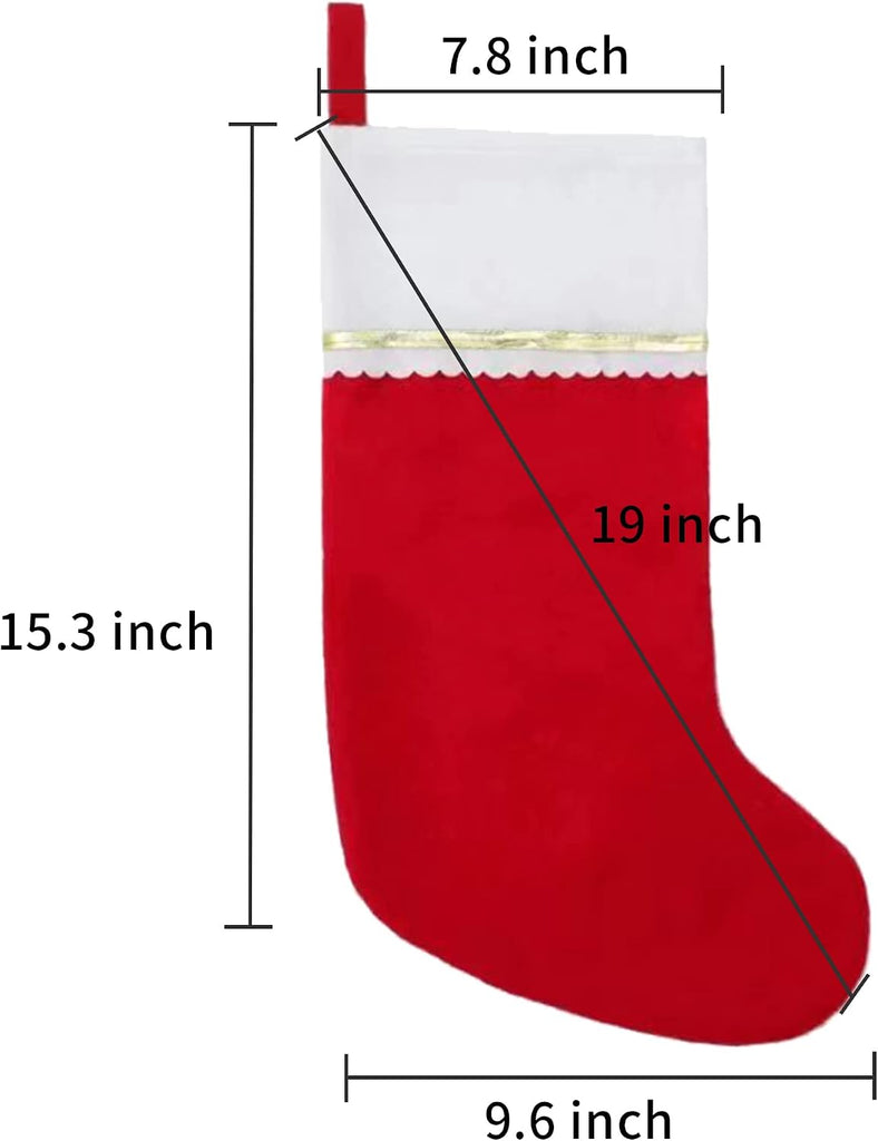 Felt Christmas Stockings, 19 Inches Red and White Christmas Stockings Hanging Ornaments, White Cuff with Gold - Set of 12