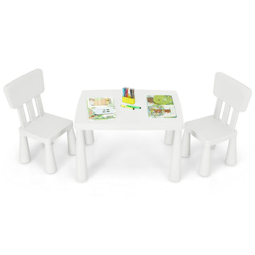 Kids Table and Chairs, 3 PCS Plastic Toddler Table Set (White)