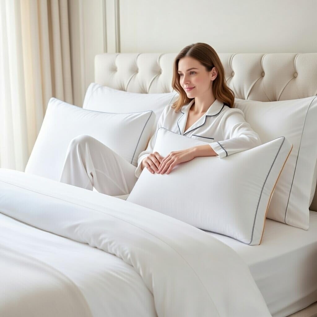 Queen Size Bed Pillows Set of 2, Down Alternative | Soft Pillow, Side Back & Stomach Sleepers, Breathable, 100%
