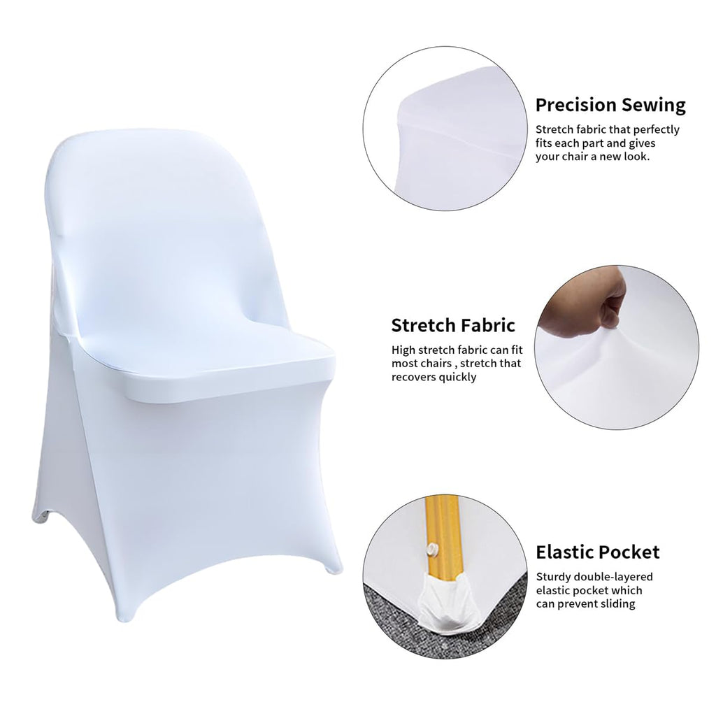 50 Pcs White Folding Chair Cover Washable Removable Universal Fitted Chair Cover Protector for Wedding Party Banquet