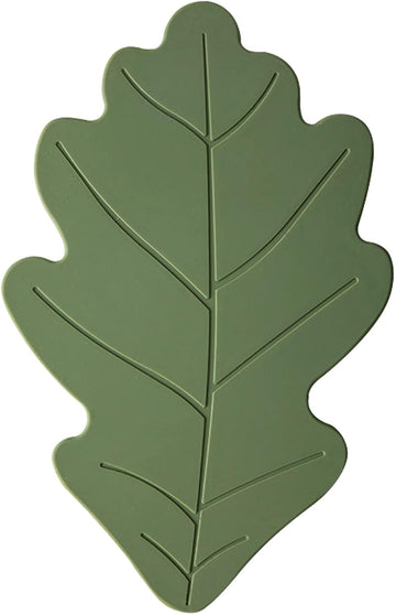 Silicone Trivet Mat, Green Hot Pot Holder Hot Pads for Table and Countertop, Soft Rubber Multi-Use Oak Leaf - Set of 2