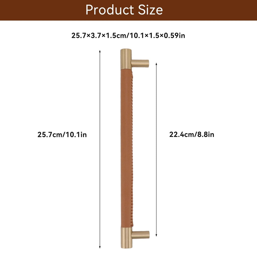Leather Brass Cabinet Handle,10.1x1.5x0.59in/25.7x3.8x1.5cm