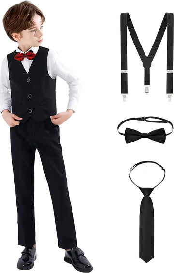 Boys' Piece Formal Slim Fit Suit Vest Set Adjustable Waist