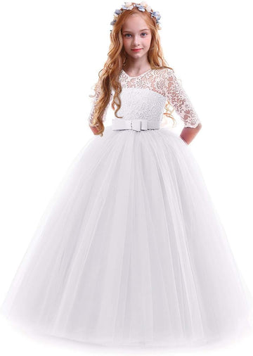 Flower Girl Dress Lace 3/4 Sleeve Wedding Princess Dress
