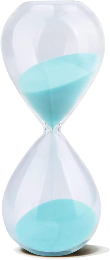 Hourglass, Light Blue Sand Timer, 15 Minute Hand-Blown Glass