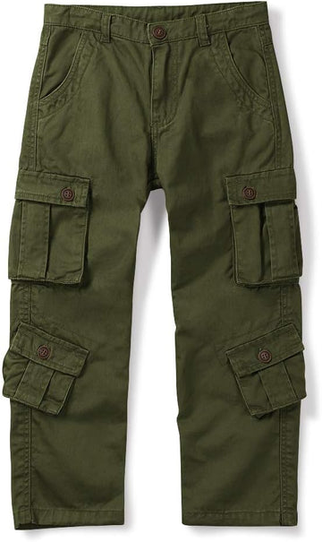 Boys' Military Cargo Pants,Kids Cotton Multi Pocket Casual Outdoor Trousers