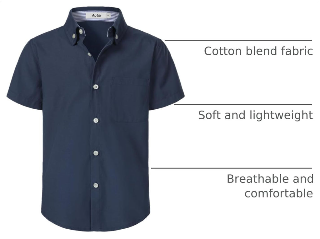 Boys Oxford Button Down Shirt Short Sleeve Formal Uniform Dress Shirt