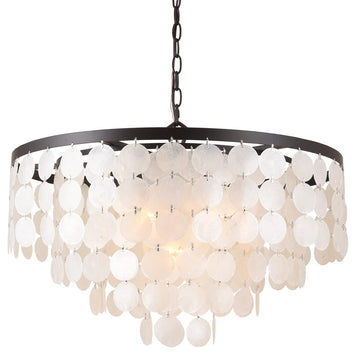 24" Capiz Shell Chandeliers, Antique Bronze Finish, Ceiling Hanging Lighting Fixtures, ETL Listed