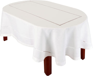 Solid Color Double Hemstitched Dining Tablecloth (Off White, Oval 60x84 inches)