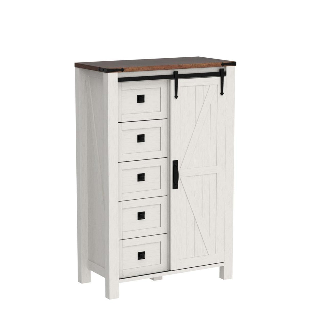 5 Drawers with Sliding Barn Doors, Antique White