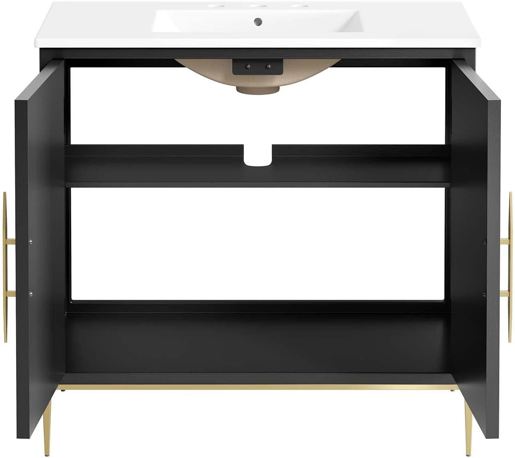 Awaken Bathroom Vanity Cabinet, 36", White Black