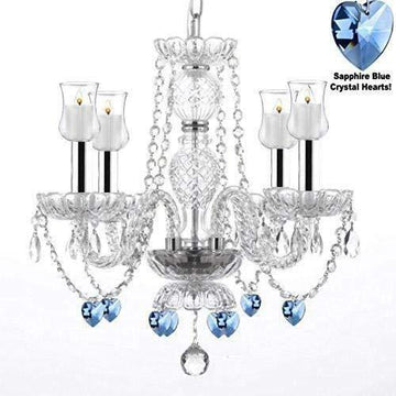 Crystal Chandelier Lighting W/Candle Votives w/Chrome Sleeves H17" W17" - for Indoor/Outdoor Use! Great for Outdoor Events, Hang from Trees/Gazebo / Pergola/Porch / Patio/Tent ! - J10-B43/B31/B85/26098/4