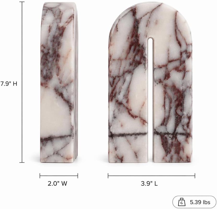 Natural Marble Bookends Decor, Book Ends Set of 1 | Decorative Bookends for Shelves - Heavy Duty Book Ends
