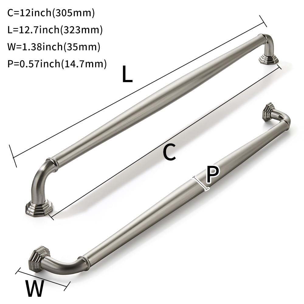 5 Pack 12 Inch(305mm) Brushed Satin Nickel Heavy Duty Solid Cabinet Handles Cabinet Pulls Heavy Duty Solid Cabinet