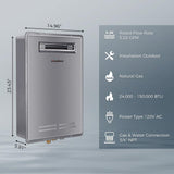 Climatech 5 Tankless Water Heater Gas Outdoor 5.28 GPM Up to 6.4 GPM, 150