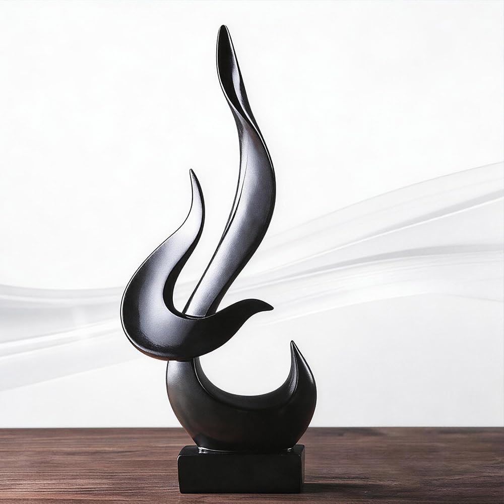 Abstract Flame-Shaped Resin Sculpture, Gold and Silver, Modern Decorative Figurine (Black)