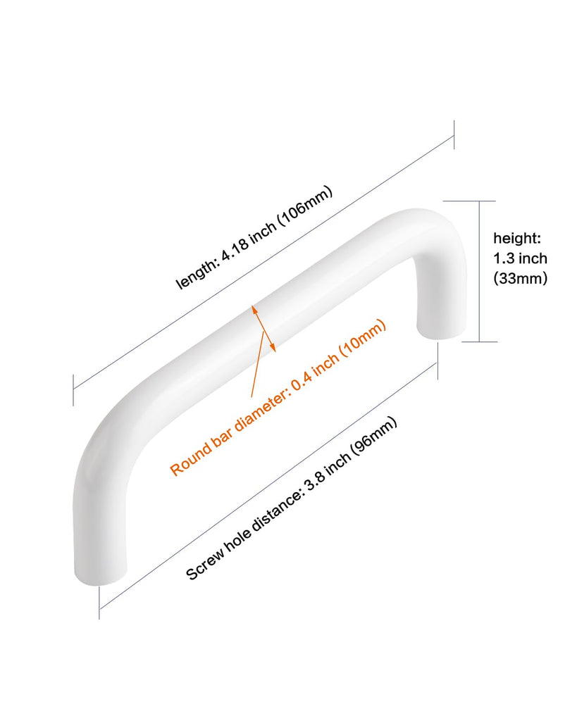 5 Pack Bright White Cabinet Pulls 3.8 Inch (96mm) Hole to Hole Drawer Handles Modern Closet Pulls for Cabinets and