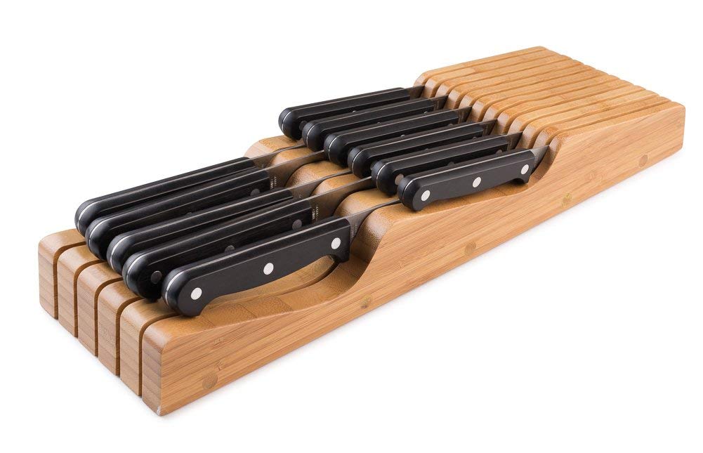 100% Pure Bamboo Knife Drawer Organizer, Knife Block - 16 Slots