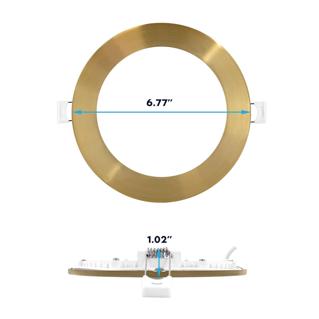 6 Inch Ultra Thin LED Recessed Light with J-Box, Brass Trim, 4 Pack