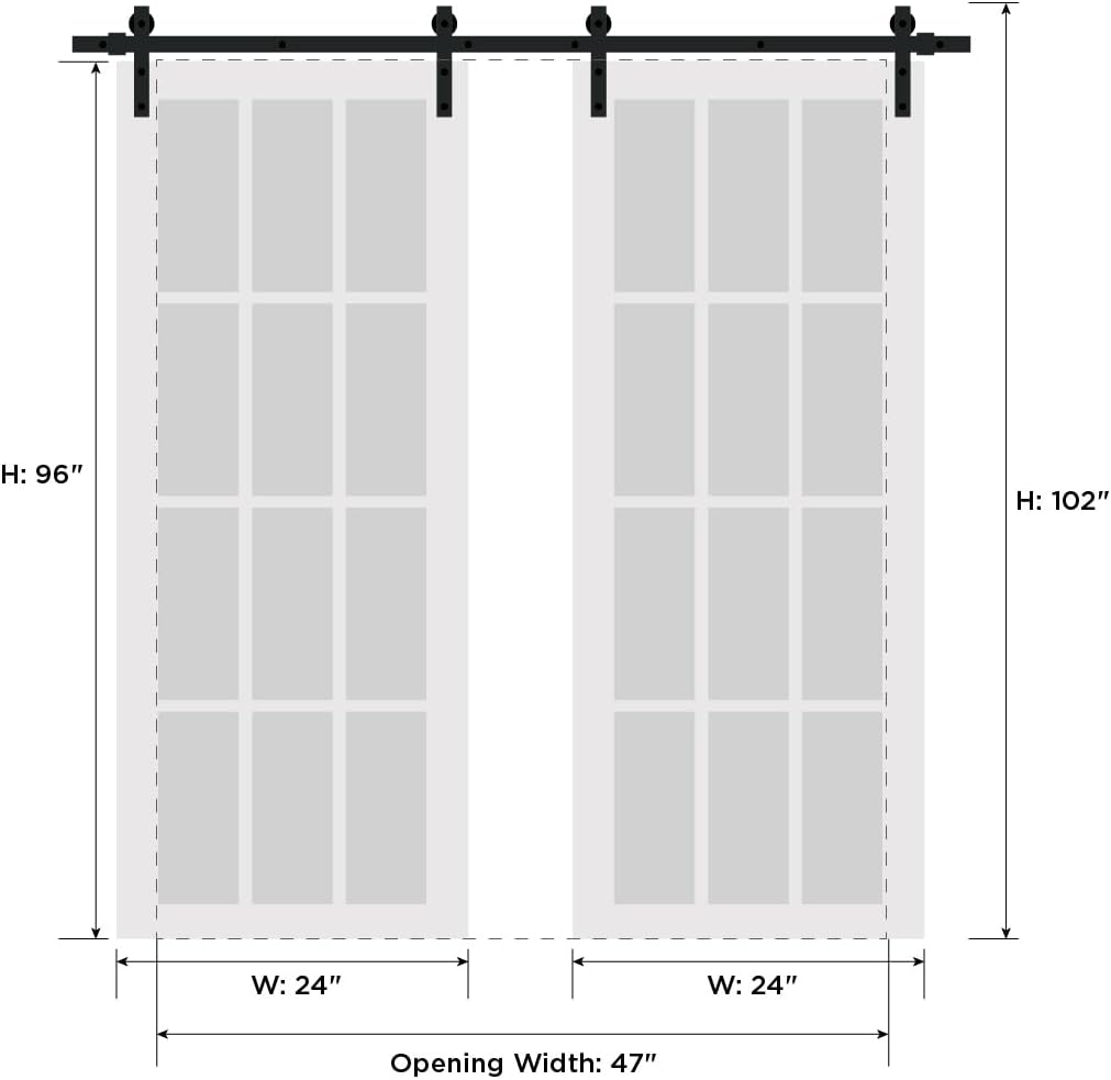 Modern Double Barn Door/Mela 7001 / 13FT Rail Track Set/Solid Panel Interior Doors-48" x 96" (2 * 24
