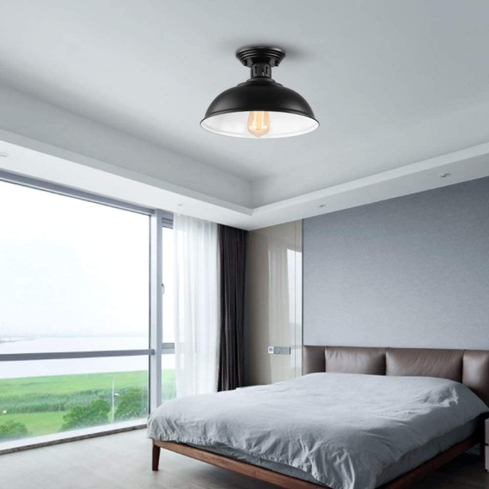 Semi Flush Mount Ceiling Light Fixture, Farmhouse Light Fixtures, Black Outdoor Close to Ceiling Light for Porch