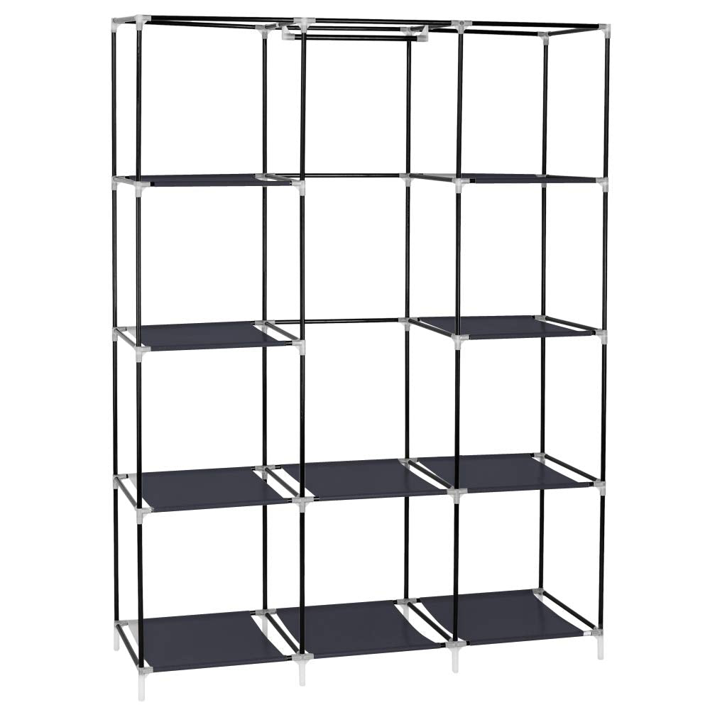 Portable Closets Freestanding Closet Organizer Clothes Wardrobe Garment Rack Dustproof Non-Woven Cover with Storage