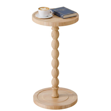 Small Round Side Table, Rubberwood‌ Drink Table for Small Spaces